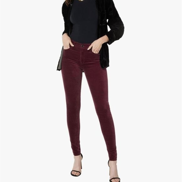 Ag Adriano Goldschmied Pants - ADRIANO GOLDSCHMIED the farrah high rise velvet burgundy pants size 26